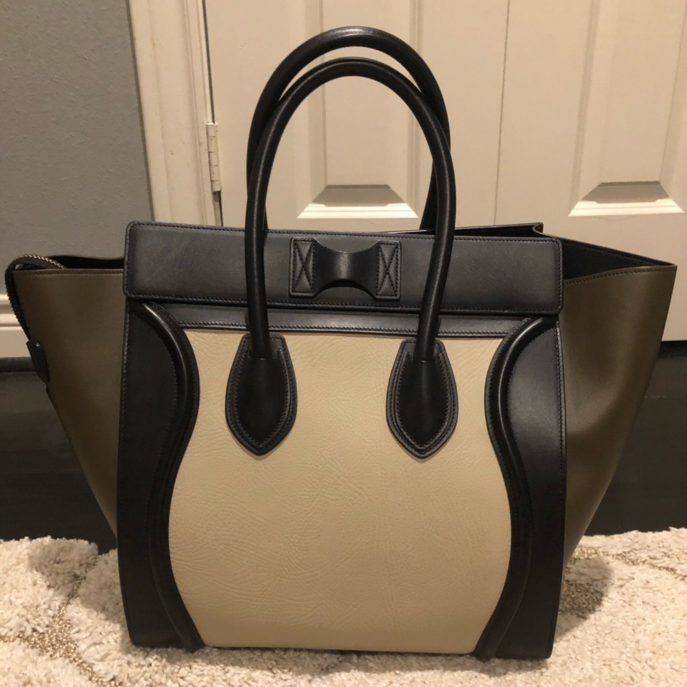 New Celine Mini Luggage tricolor leather tote - Picture 3 of 10